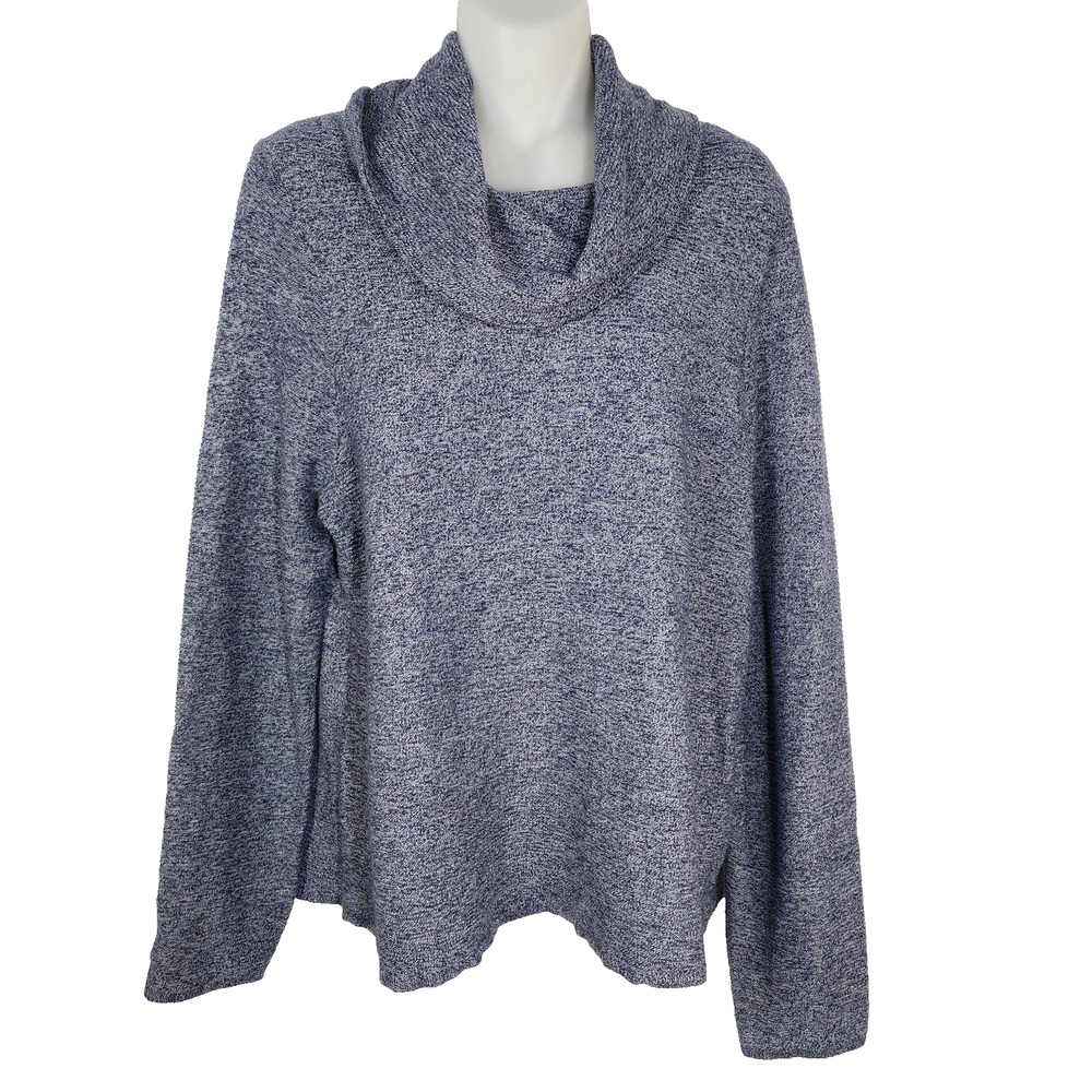Chicos Sweater Womens Size 2 Large Cashmere Blend Blue Marled Cowl Turtleneck